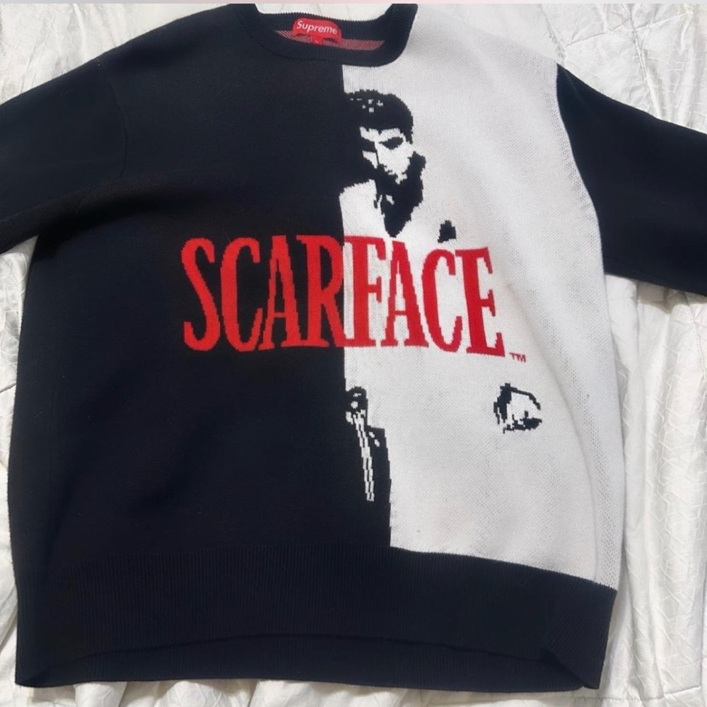 Supreme Scarface Black and White Crewneck Sweater